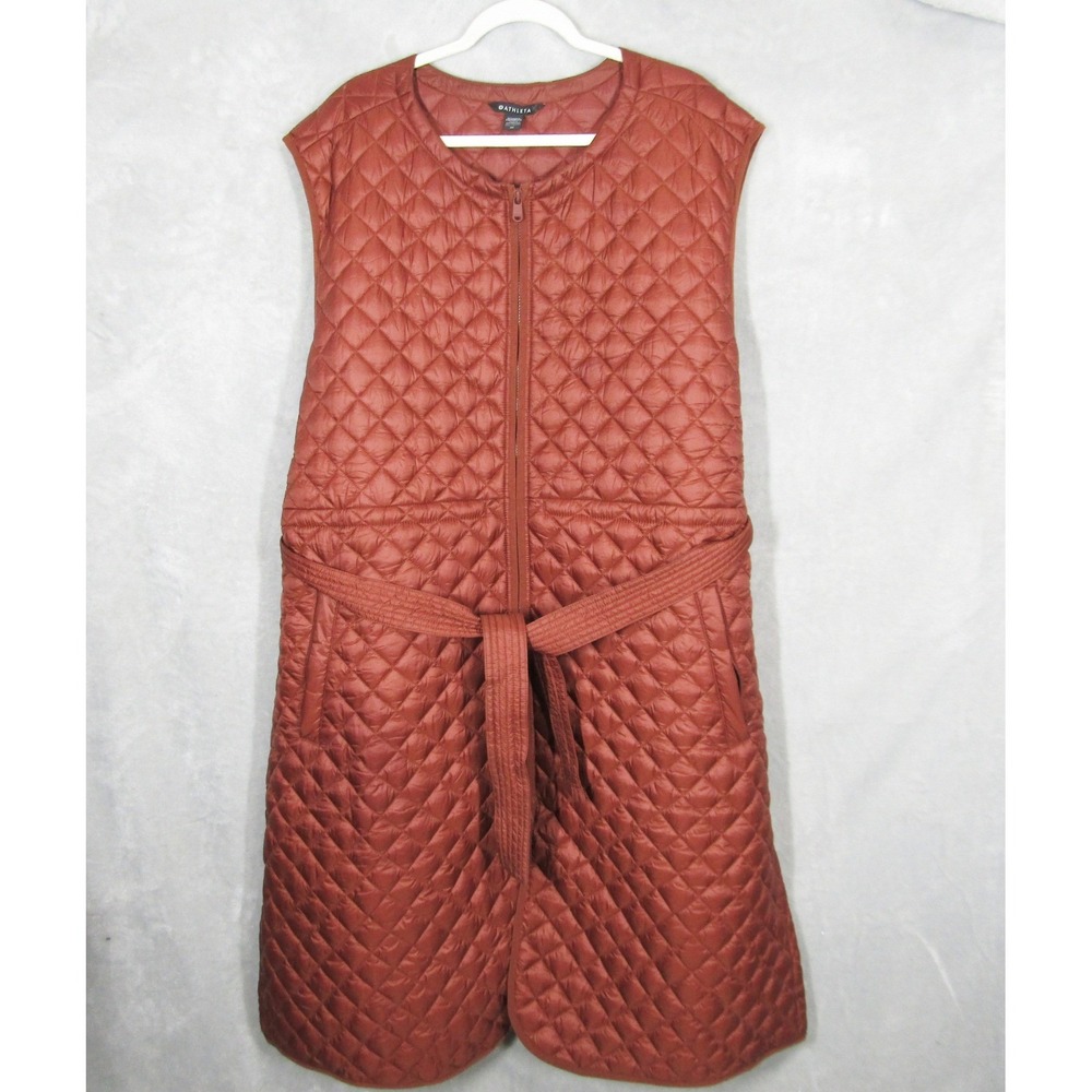 Athleta Vest Size 3X Whisper Featherless Long Rust Brown Quilted Zip Belted